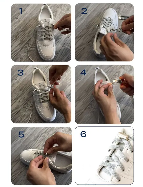 Эластичные белые шнурки с фиксатором Rolinns LA01, с фиксатором 2шт — фото 1