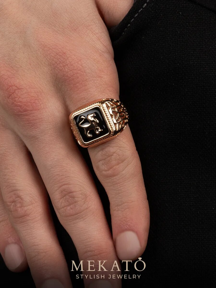 Печатка МЕКАТО, размер 19, черный, золотой — фото 1