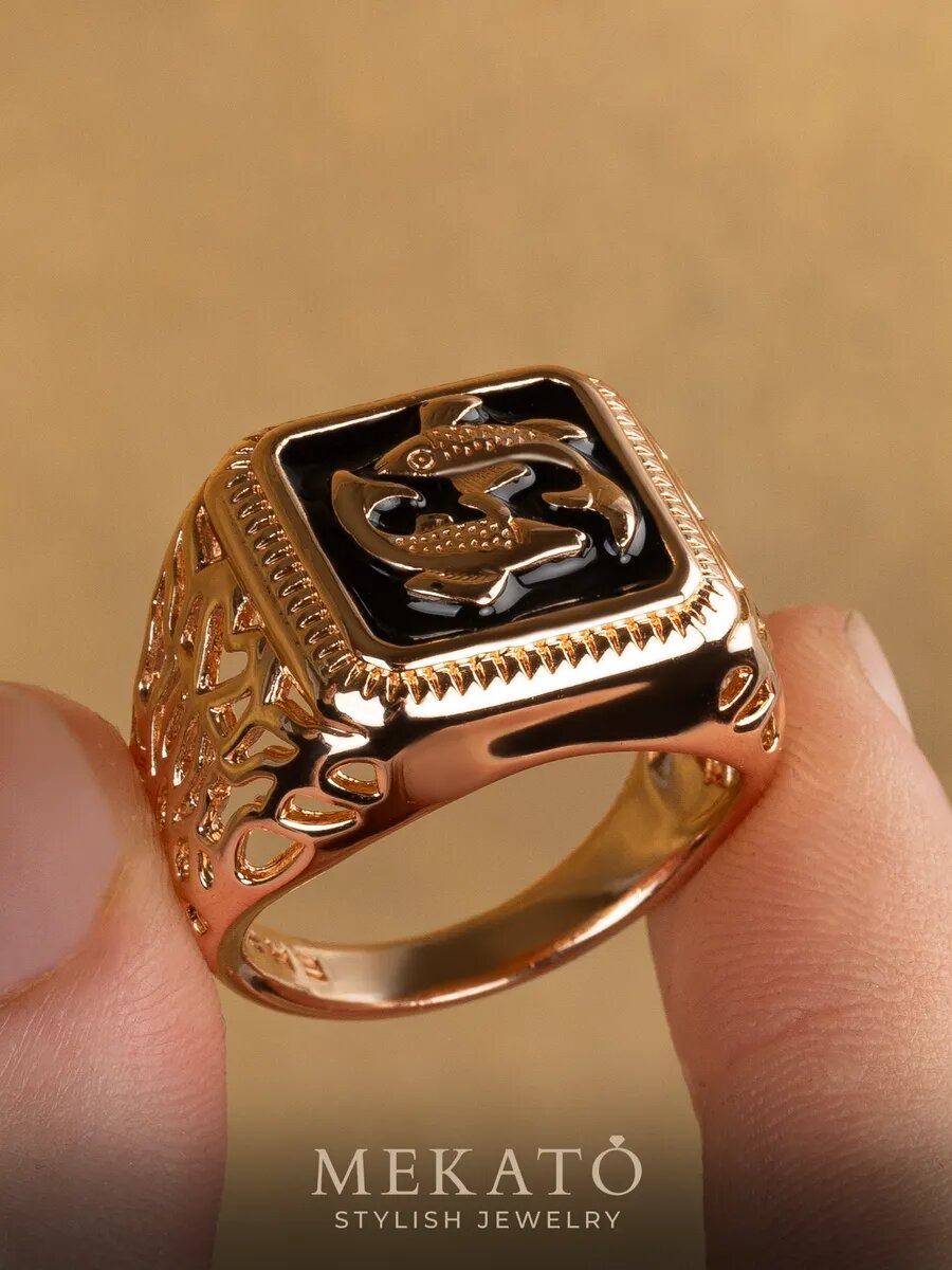Печатка МЕКАТО, размер 19, золотой, черный — фото 1