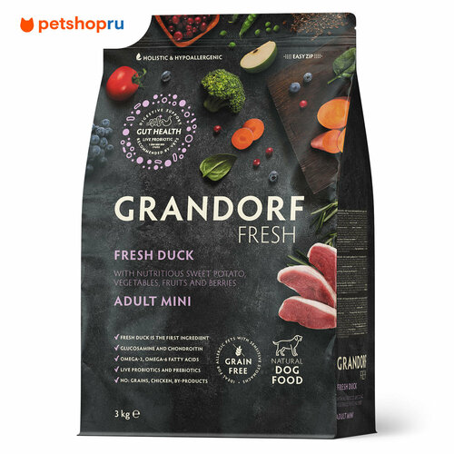 Сухой беззерновой корм Grandorf Fresh Adult MINI Duck&Sweet Potato (Свежее мясо утки с бататом для собак мелких пород) 3 кг.