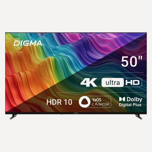 Изображение товара ЖК-телевизор Digma DM-LED50UBB33, диагональ 50" 4K Ultra HD, черный, смарт ТВ, YaOS, разрешение 3840 x 2160, LED