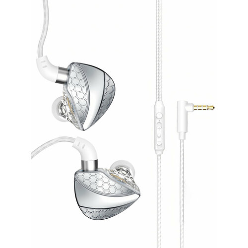 Внутриканальные наушники QKZ Hi6T проводные Hi-Fi наушники с гарнитурой 35 мм mini jack металлический белый 76800₽