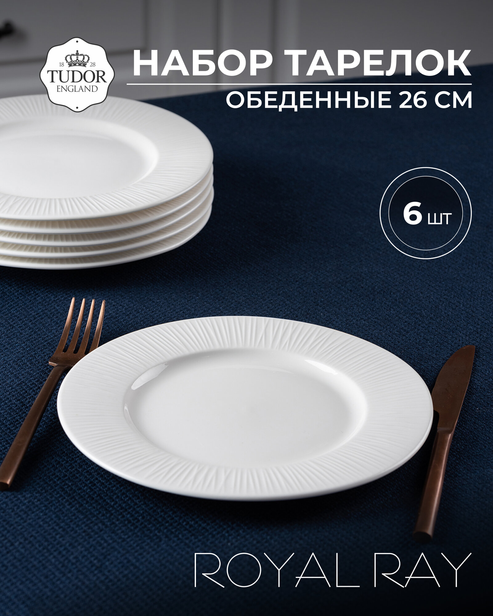 Набор обеденных тарелок 26 см Tudor England Royal Ray 6шт