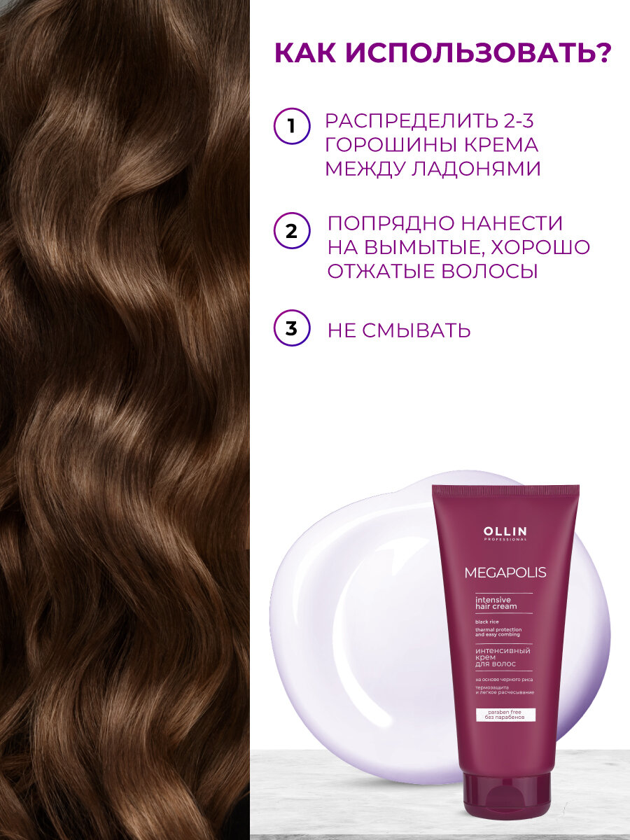 Кремы Для Волос Бессульфатный крем для окрашенных волос OLLIN PROFESSIONAL Megapolis Черный рис интенсивное восстановление 200 мл