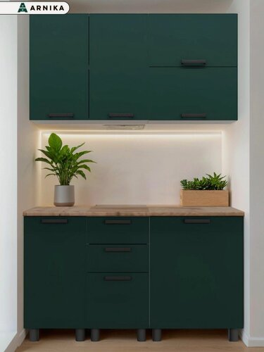 Изображение товара Кухонный гарнитур ARNIKA 1.4 м, современный стиль, изумрудный цвет, с ящиками