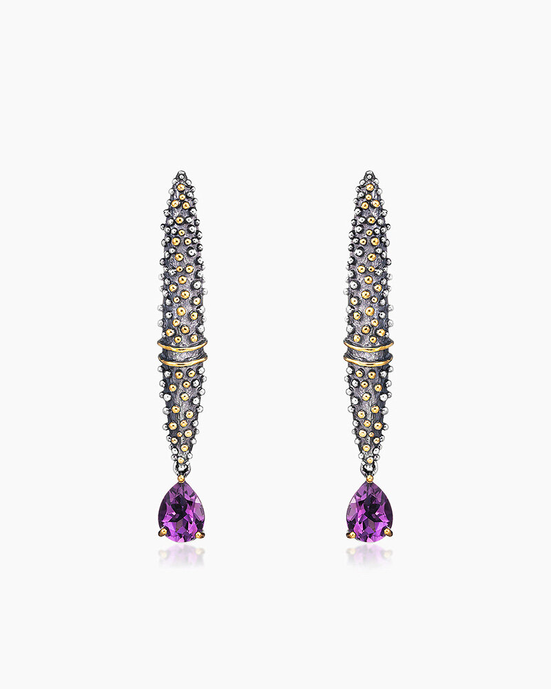 Серьги SARKISSIAN, серебро, 925 проба, золочение, чернение, аметист, , фиолетовый