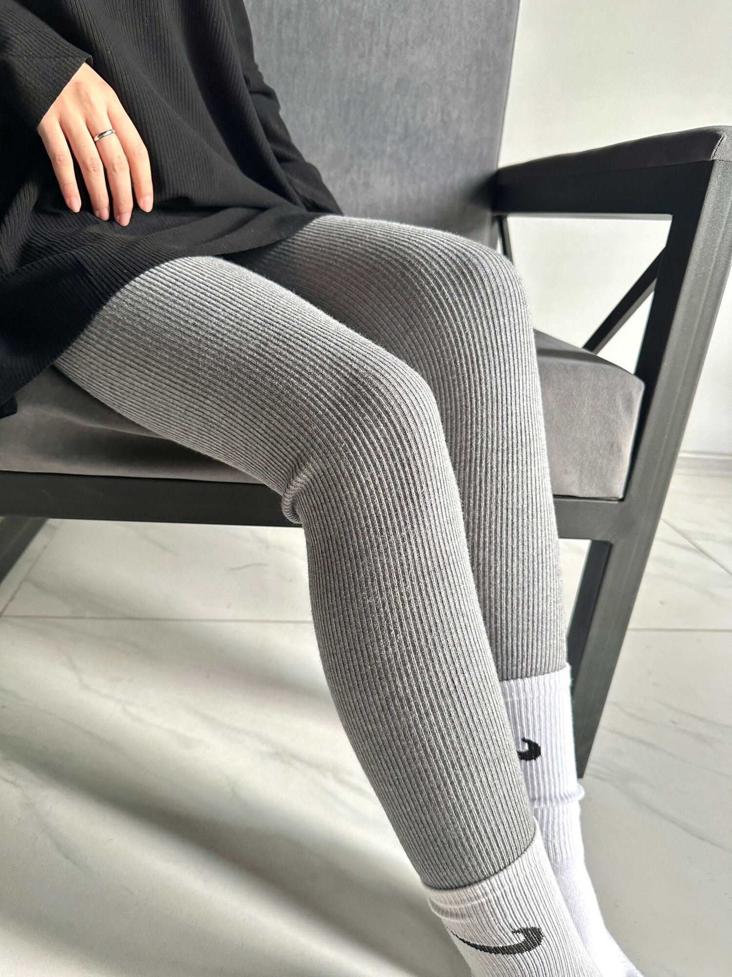 Легинсы-колготки INK серый, черный, бежевый, коричневый, размер one size, серый — фото 1