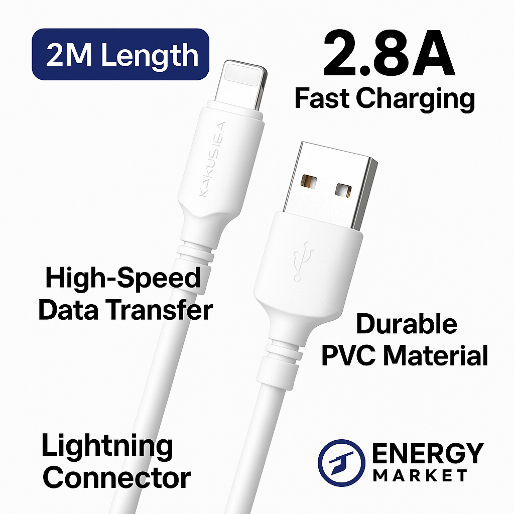 Кабель Kakusiga Lightning 2A Data Cable длиной 2 метра — кабель для быстрой зарядки и передачи данных (белый)