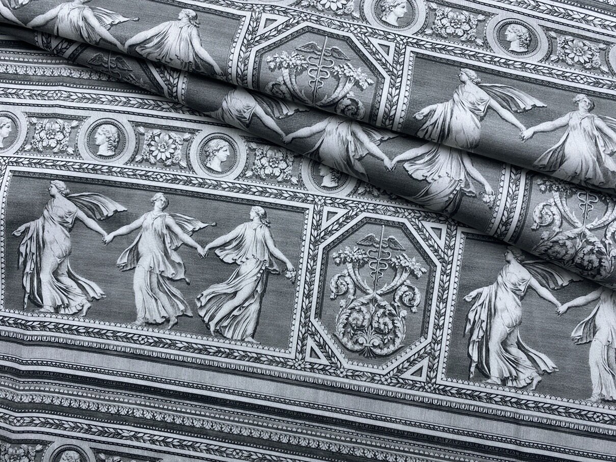 Ткань Хлопок серого цвета с принтом греческий барельеф 14397