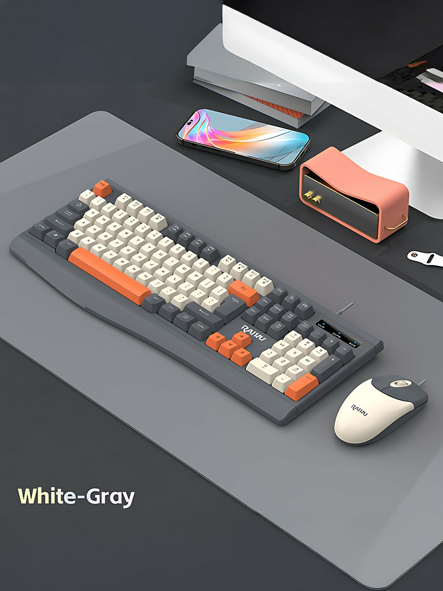 Проводная клавиатура и мышь RAIKU R903, офисный комплект, эргономичный дизайн, мультимедийные клавиши