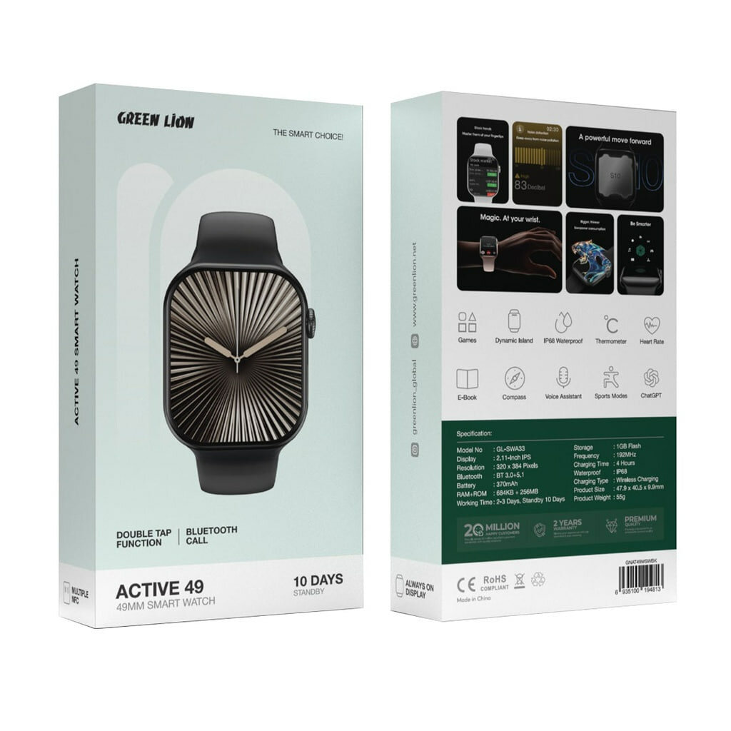 Умные часы Green Lion Active 49 (49 мм) — чёрные для любители классики — фото 1