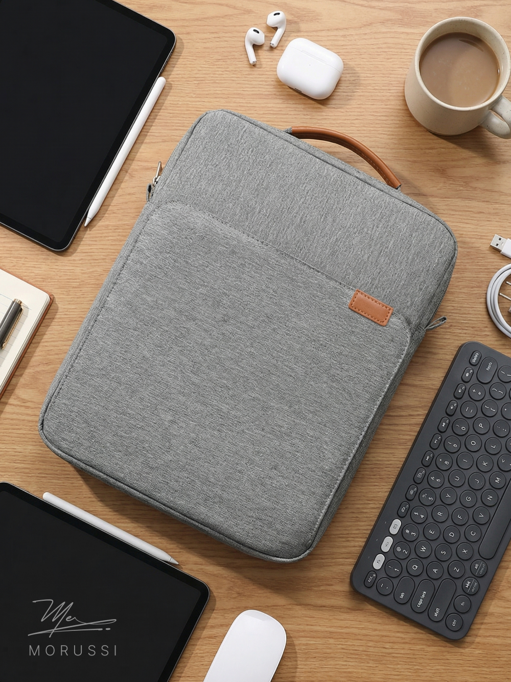 Сумка для планшета 13 дюймов, для MacBook 13.3 серая с ремнем — фото 1