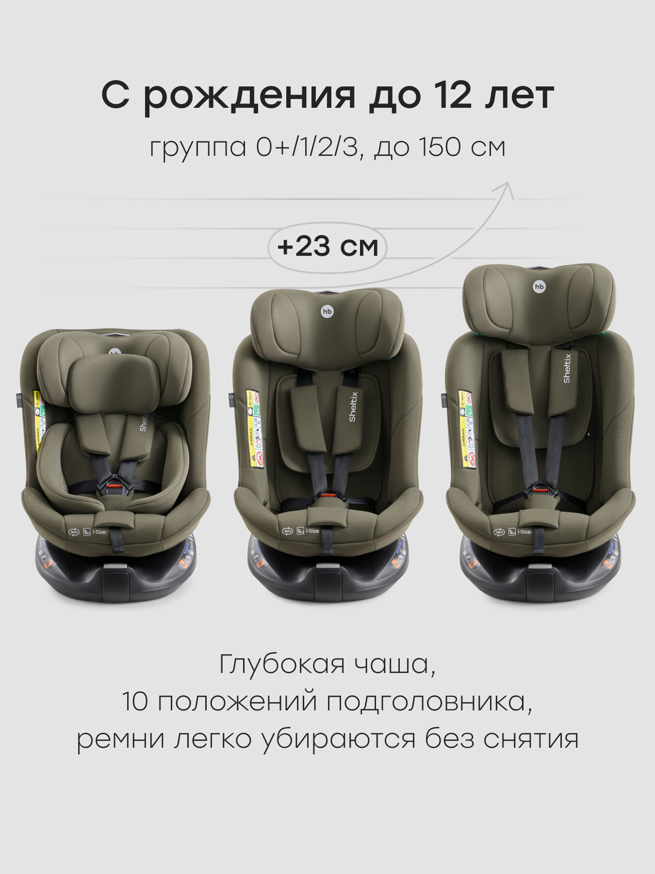 Автокресло децкое поворотное на 360 шелтикс хаппы бабы 0 12 лет группа 0123 до 36 кг и сизе крепление исофикс  — ракурс 4