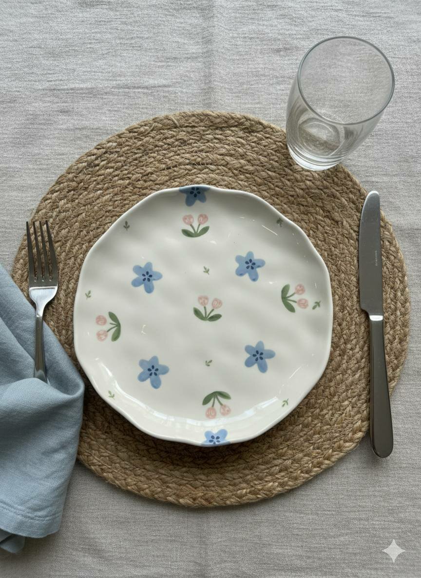 Керамическая тарелка ручной работы с вишенками и цветочками 20см