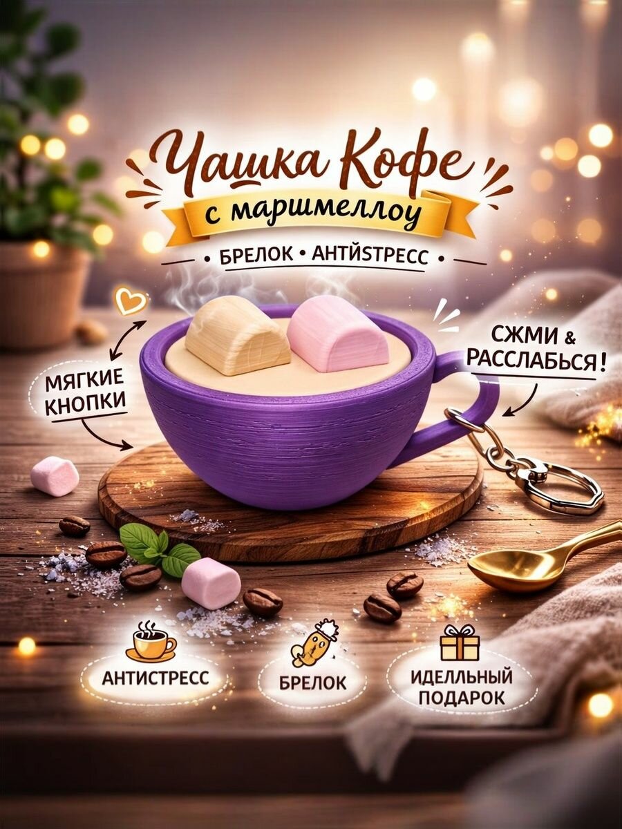 Брелок чашка кофе мягкие кнопки антистресс