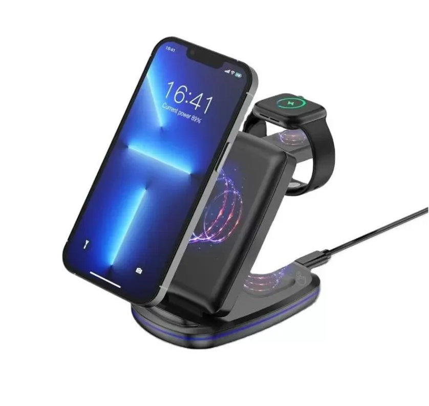 Беспроводная док станция 3 в 1 для смартфонов с функцией быстрой зарядки Qi 15W MagSafe / Многофункциональное зарядное устройство для iPhone телефонов
