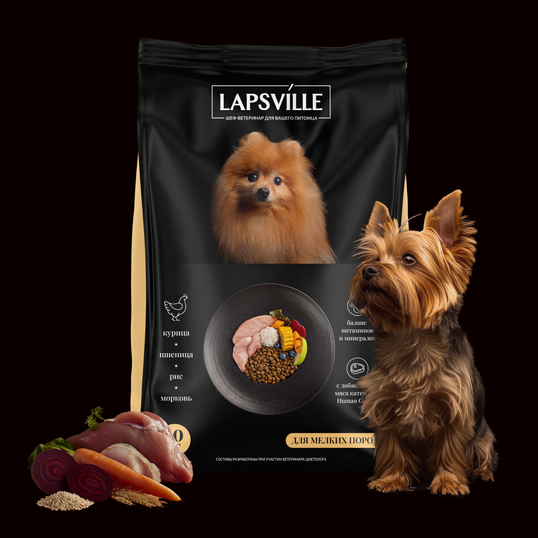 Сухой корм для взрослых собак мелких пород с курицей Lapsville, 3 кг