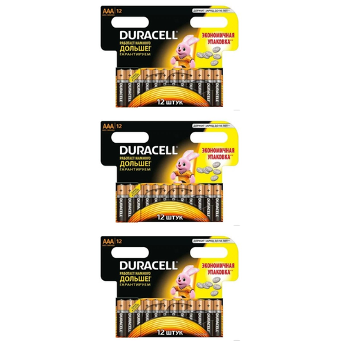 Батарейка Duracell Basic AAA, 3 уп., в упаковке: 12 шт. duracell optimum батарейки щелочные размера ааа 12 шт б0056029