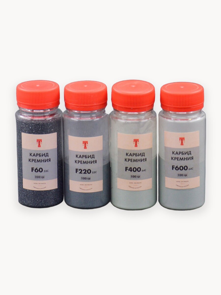 Набор порошка карбида кремния / 4 банки / F60, F220 53-54C черный / F400, F600 63-64C зеленый / шлифзерно / шлифпорошок