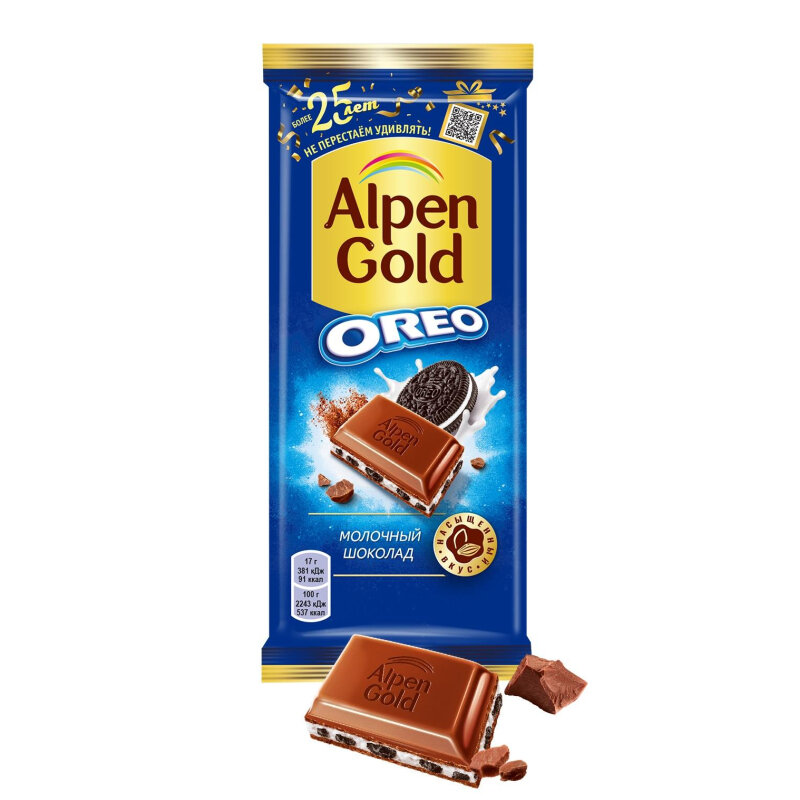 Шоколад ALPEN GOLD (альпен гольд) молочный начинка дробленое печенье Oreo 90 г