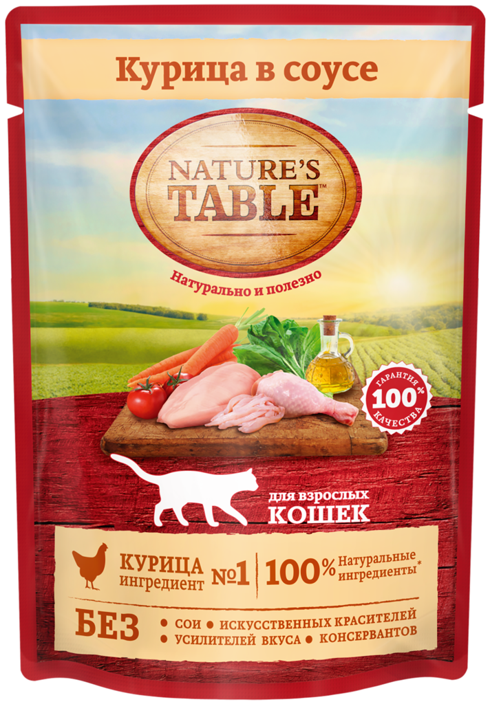 Корм консервированный для кошек NATURE'S TABLE Курица в соусе, 85г