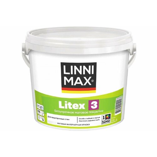 LINNIMAX Litex 3 Белая краска для внутренних работ Литекс 3 База 1 25 л 6412₽