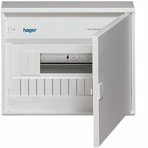 Щит с дверцей Hager Volta VA12CN+VA12T открытой (настенной) установки 12 модулей с металлической белой дверцей VA12T