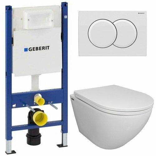 фото Инсталляция geberit 111.154.11.1 + кнопка смыва delta01 115.107.11.1 + унитаз bloomix trend ch1203r/uf1 безободковый с сиденьем