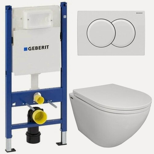 Изображение товара Инсталляция Geberit 111.154.11.1 + кнопка смыва Delta01 115.107.11.1 + унитаз Bloomix Trend CH1203R/UF1 безободковый с сиденьем