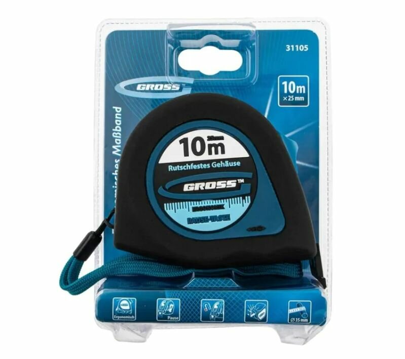 Рулетка Gross Ergonomisch 10м*25мм магнит 31105 — фото 1