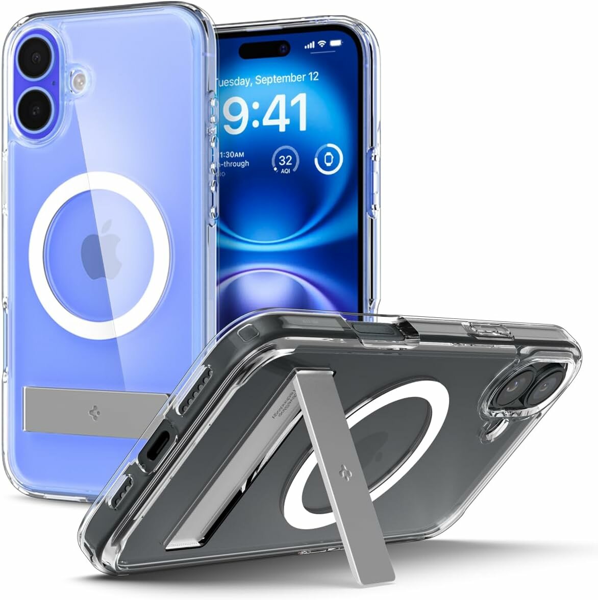 Spigen Ultra Hybrid S MagFit Чехол для iPhone 16 Plus. Прозрачный, с подставкой, защита от пожелтения, MagSafe.