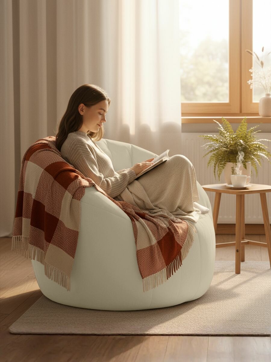 Кресло-мешок Butterfly Light Sofa - Infinity White (велюр, молочный) - мягкое кресло мешок 4xl