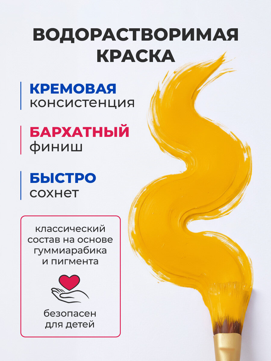 Гуашь Малевичъ, художественная гуашевая краска, желтая светлая, 100 мл — фото 1