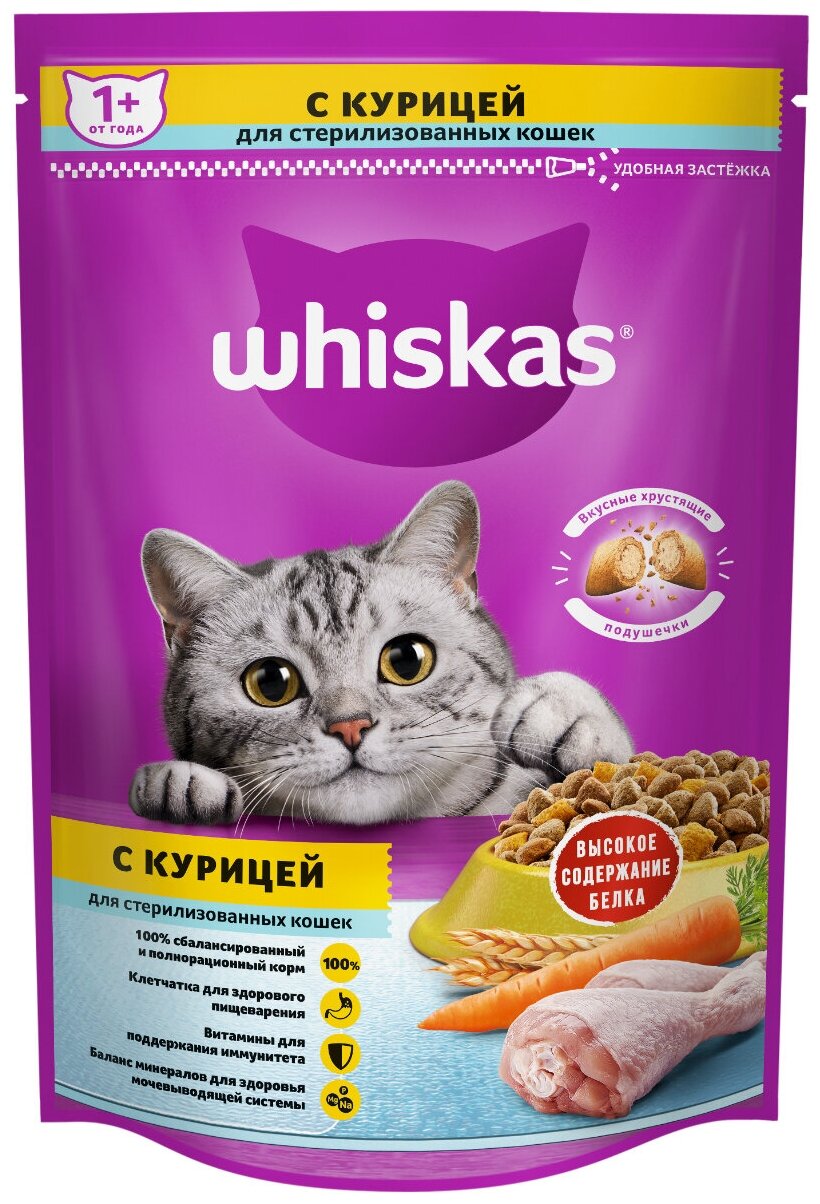 Влажный корм для стерилизованных кошек Whiskas с курицей 350 г - фотография № 5