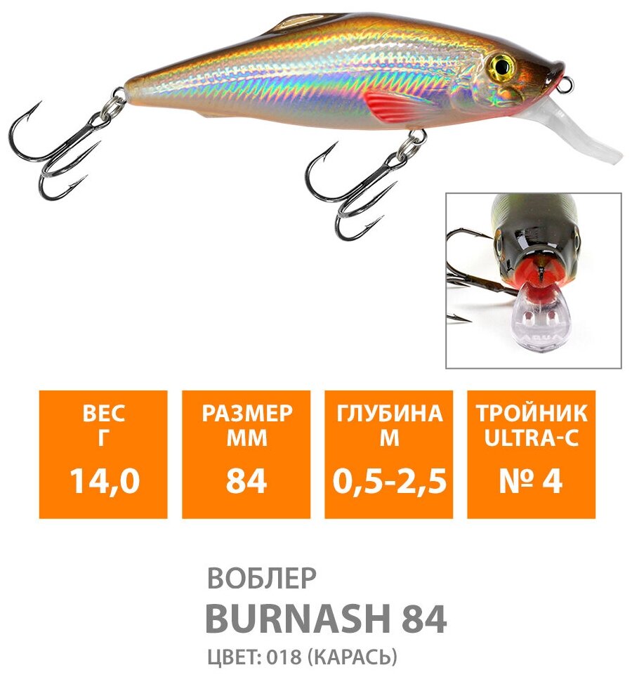 Воблер для рыбалки AQUA BURNASH 84mm, вес - 14,0g, цвет 018 (карась)