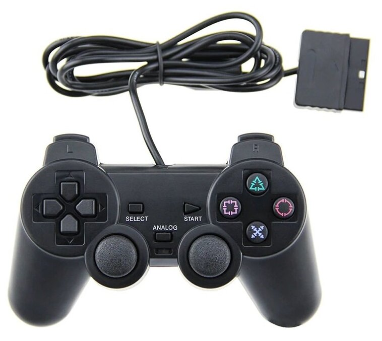 Геймпад/джойстик/контроллер игровой проводной для консоли/приставки PS2 вибрационный, черный