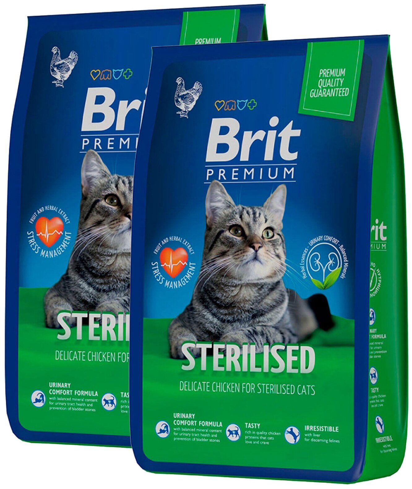 BRIT PREMIUM CAT STERILIZED CHICKEN для взрослых кастрированных котов и стерилизованных кошек с курицей (2 + 2 кг)