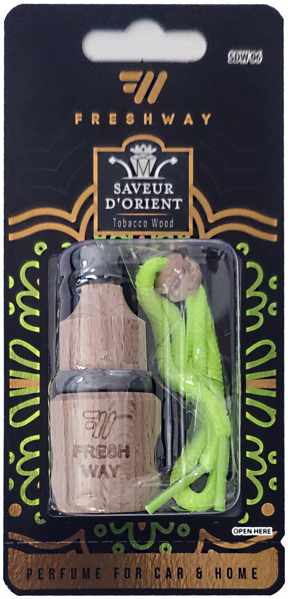 Ароматизатор воздуха жидкий "Fresh Way Saveur D'Orient Wood" Tobacco Wood - Табак Дерево стеклян. бут. в дереве подвесной SDW06