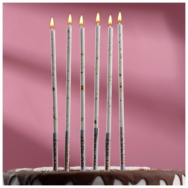 Набор свечей в торт, 6 штук "Исполнение желаний", белый с золотом