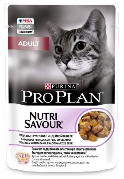 Влажный корм Pro Plan® Adult Nutri Savour® для взрослых кошек, кусочки с индейкой в желе, 26 шт. по 85 г - фотография № 8