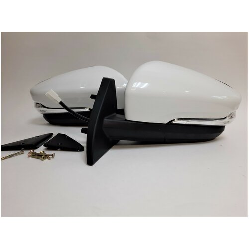 Зеркала адаптированные на ВАЗ 2108-14 в стиле Гранта с ручным приводом и повторителем поворота.Белое облако.