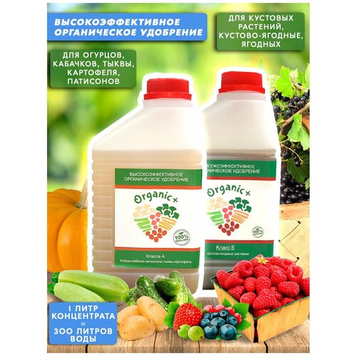 Набор органических удобрений для тыквы/огурцов/картофеля/кустово-ягодных растений Класс A, E 2 литра Organic+