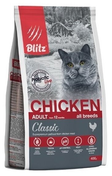 Корм сухой Blitz (pet) Blitz Adult Cats Chicken для взрослых кошек с курицей, 400 г