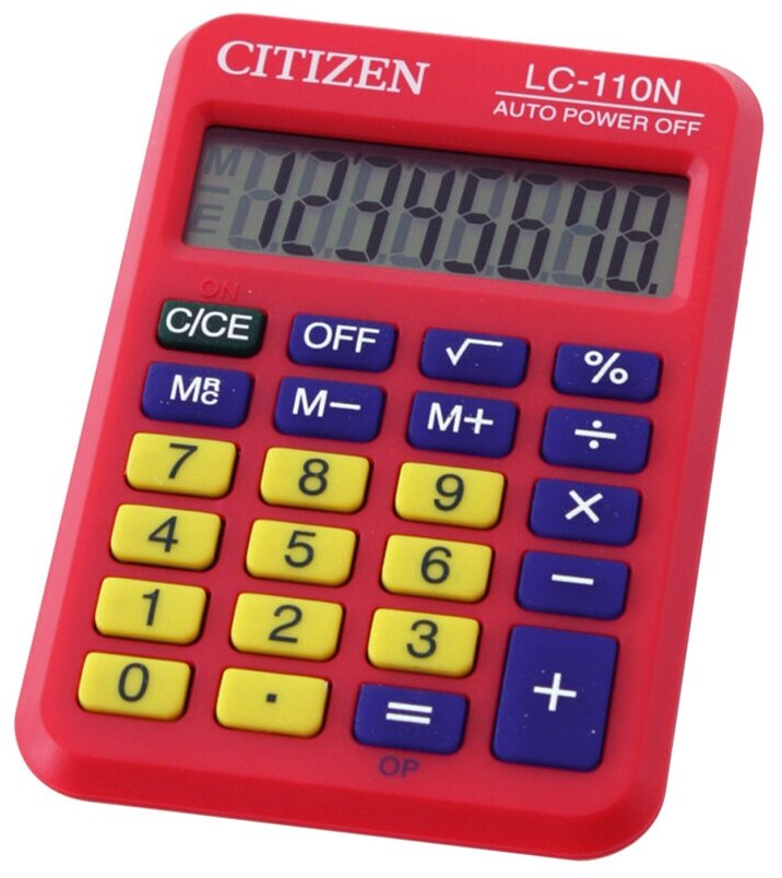 Калькулятор карманный CITIZEN LC-110NRDCFS (89х59) 8 разрядов двойное питание красный