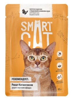 Smart Cat паучи Паучи для взрослых кошек и котят кусочки курочки с морковью в нежном соусе 0,085 кг 38068 (34 шт) - фотография № 3