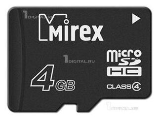 Карта памяти Mirex microSDHC 4GB Class 4 (13612-MCROSD04)