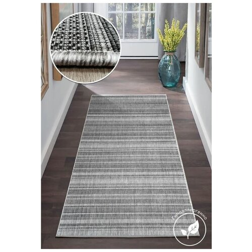 Ковер DECORA (Декора 52108) серый, скандинавский эко-стиль, плетеный коврик - циновка на пол в холл, прихожую, коридор, на кухню, недорого, 1 x 2,5 м