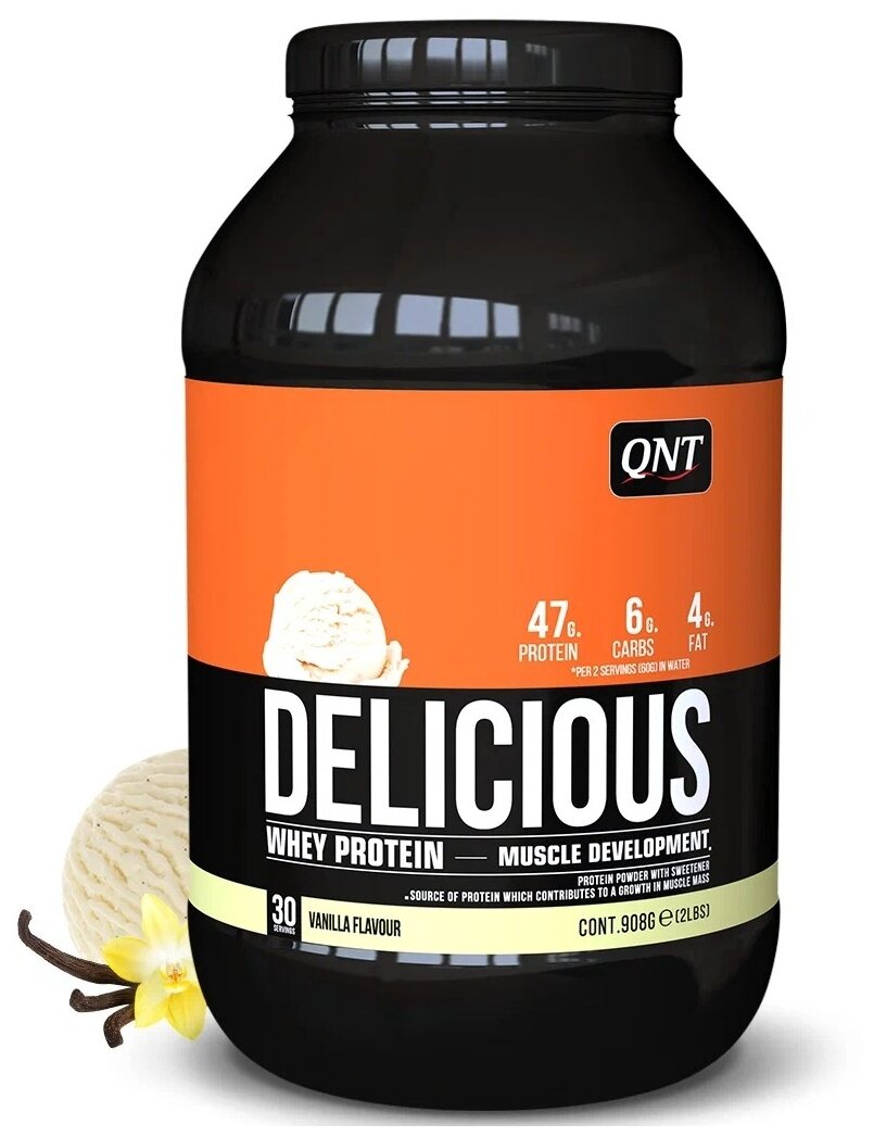 Сывороточный протеин со вкусом ванили QNT Delicious Whey Protein Powder Vanilla / вес 908 г