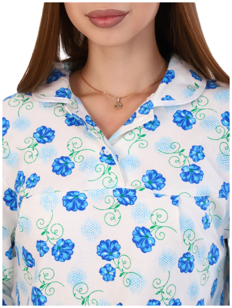 Сорочка А-ЛЁНка, застежка пуговицы, длинный рукав, размер 46, голубой, белый - фотография № 9