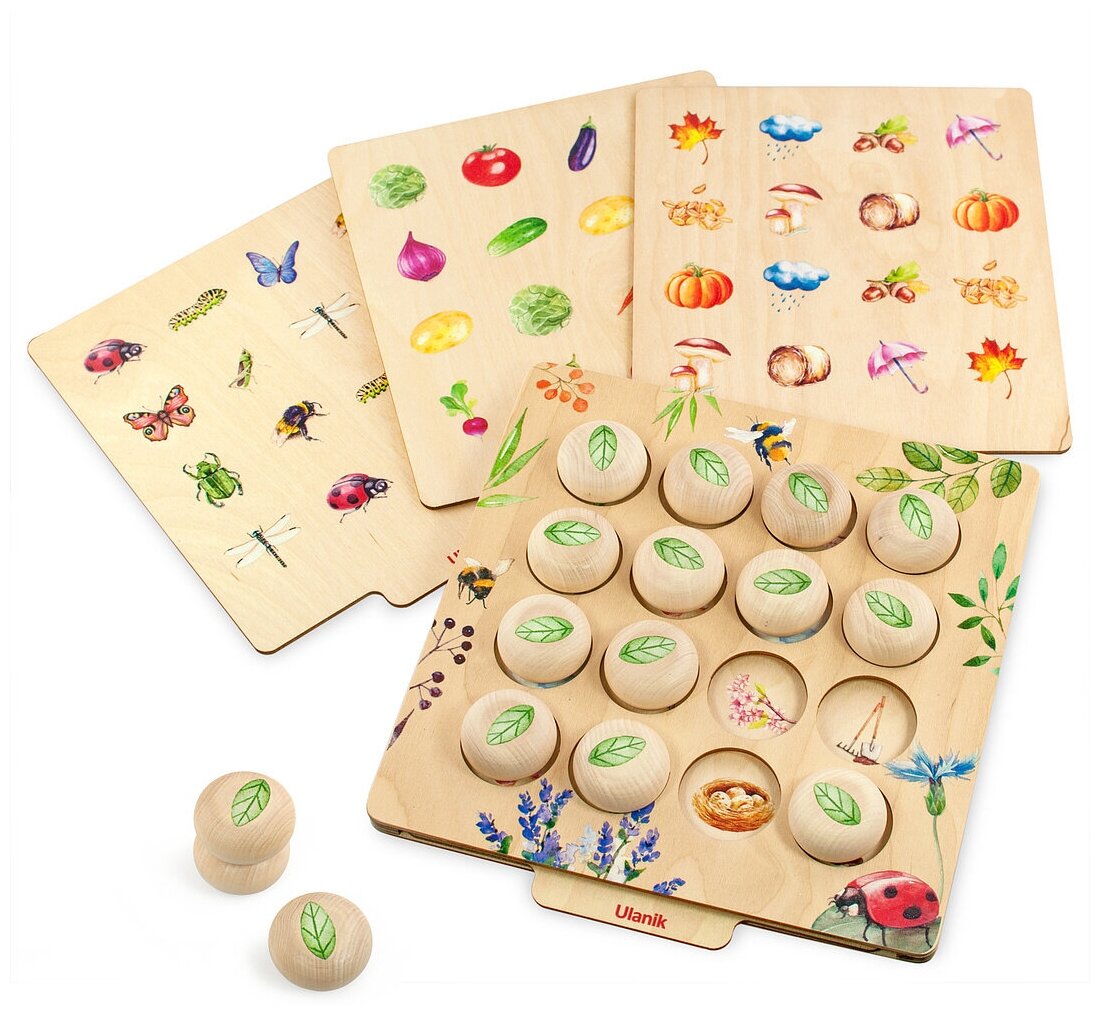 Мемори Листочки Эко/деревянная игрушка на развитие памяти/настольная игра для детей/Ulanik